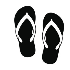 A graphic illustration of two black flip flops with white straps on a plain white background design art vector illustration