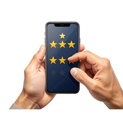 Customer satisfaction concept with phone and five stars, PNG cutout