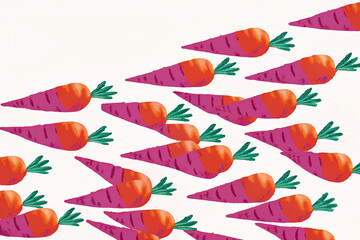 Diagonal pattern of illustrated carrots on a pale background, perfect for print and digital design projects.