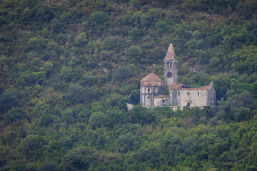 Fototapeta premium Ruins of the Old parish church (Birth of the Blessed Virgin Mary) in Prcanj, Kotor, Montenegro