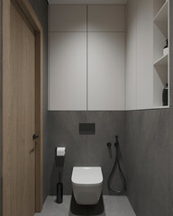 Sleek and modern bathroom with contemporary toilet and minimalistic design.