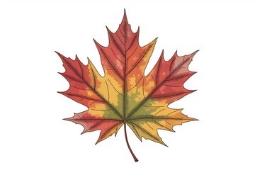 Fototapeta premium Detailed autumn maple leaf showing vibrant red yellow and orange hues