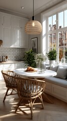 Cozy kitchen scene with sunlit breakfast