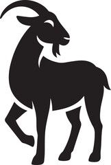 Goat with horns walking silhouette black and white, Farm animal vector illustration design