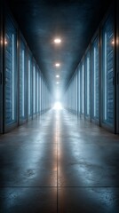 Data center corridor with server racks