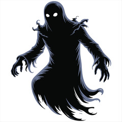 Eerie shadowy ghost character with glowing eyes ready to haunt or scare