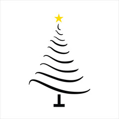 Elegant minimalist Christmas tree illustration with a golden star on a white background