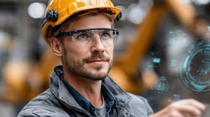 Factory worker with augmented reality display
