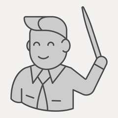 Young man teacher with pointer isometric icon, teachers day concept. Vector graphics. Education sign and editable stroke, outline style icon for mobile or web design.