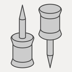 Pinning buttons for paper isometric icon, stationery concept. Vector graphics. Two pushpins sign and editable stroke, outline style icon for mobile or web design.