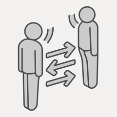 Two humans talk and arrows isometric icon, conversation concept. Vector graphics. People talk sign and editable stroke, outline style icon for mobile or web design.