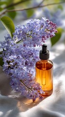Lilac and serum bottle still life