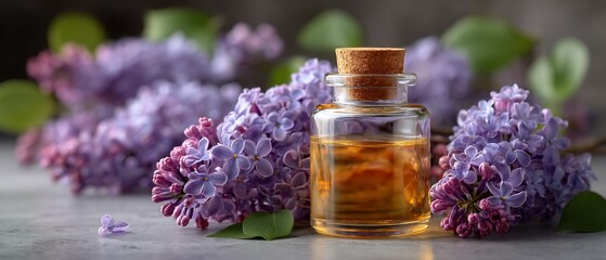 Lilac essence bottled aroma blooming fragrance