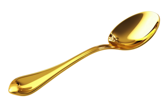 Elegant golden spoon with a reflective surface against a for culinary or luxury themes on transparent background - Powered by Adobe