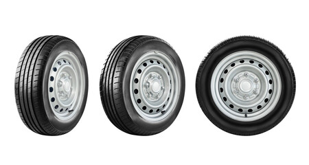 car tire and wheel , aluminum wheel , set photo isolate on white background.