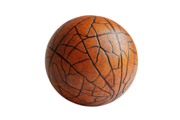 Close up of a textured orange basketball with black lines for sports content on transparent background