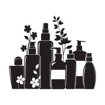 black cosmetic bottles with flowers clip art preview