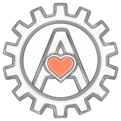Obraz premium Hand-drawn gear surrounding capital letter A with a vibrant heart symbolizing mechanical love and industrial care