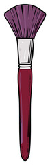 Vibrant illustration of a professional cosmetic makeup brush featuring soft purple bristles and a stylish red handle