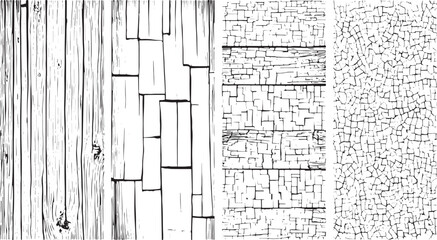 crack noise line black and white vintage of cracked concrete scribble effect, old wall Crack of concrete Brown wall, floor with pattern and wooden vectors design on transparent background.
