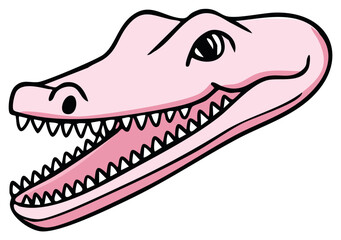Obraz premium Pink Alligator Head with Open Mouth Cartoon Illustration Featuring Teeth