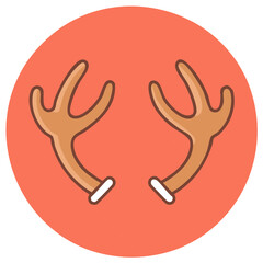 Obraz premium Stylized cartoon reindeer antlers in brown on a vibrant orange round graphic for winter holiday designs