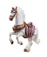 Vintage Decorated White Horse on Transparent Background.