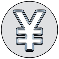 Fototapeta premium Cartoon Yen Symbol inside a Grey Circle Currency Graphic