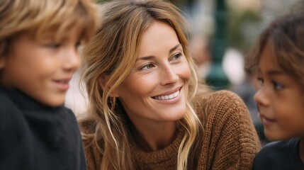 Radiant Mom with Kids Sharing Smiles