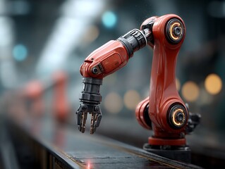Robotic arm poised in industrial setting