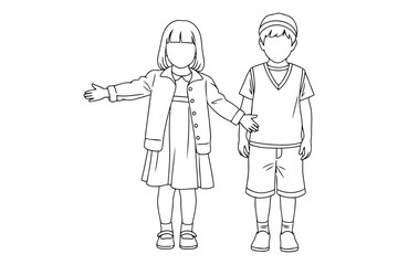 Illustration of a girl and boy standing side by side hand drawn style