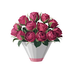 Obraz premium A beautiful bouquet of deep pink roses in a modern white vase, perfect for gifting isolated on transparent background