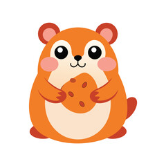 Hamster Holding a Cookie Flat Design Keywords: hamster, rodent, small animal, pet, animal