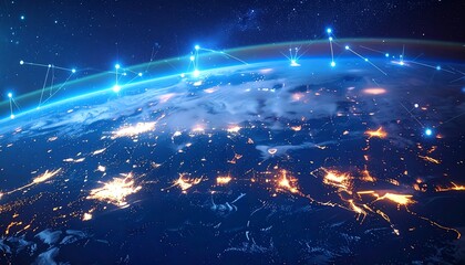 Obraz premium Earth view with network connections overlay