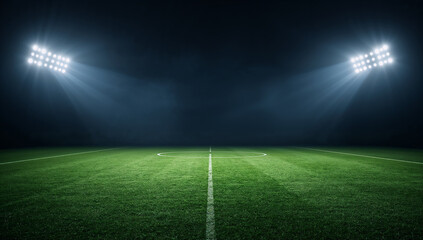 Obraz premium Brightly Lit Soccer Field Ready for the Big Game Night