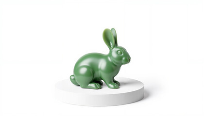 Jade rabbit statuera on circular platform in minimalist style  Lunar New Year