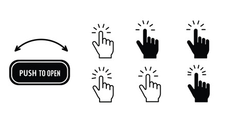 Simple icons depicting hand gestures for pushing and touching actions