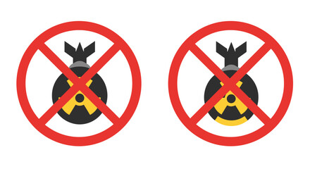 Prohibition signs depicting two stylized bombs with red cancellation symbols