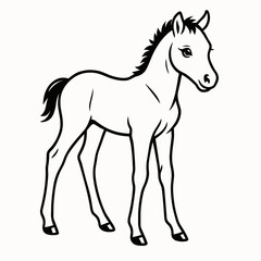 Obraz premium Black and white vector illustration of a foal with clean outline and minimal details for cutting plotter 