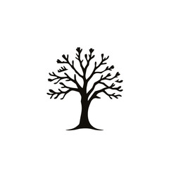 Obraz premium Silhouette of a bare tree with intricate branches against a white background.