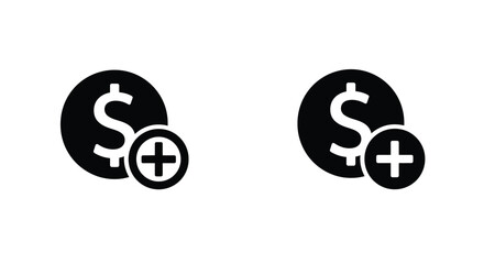 Obraz premium Two black icons displaying a dollar sign with a plus symbol