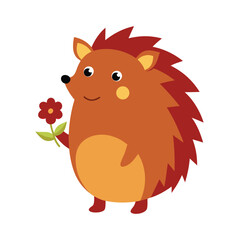Charming cartoon hedgehog with a flower animal cute