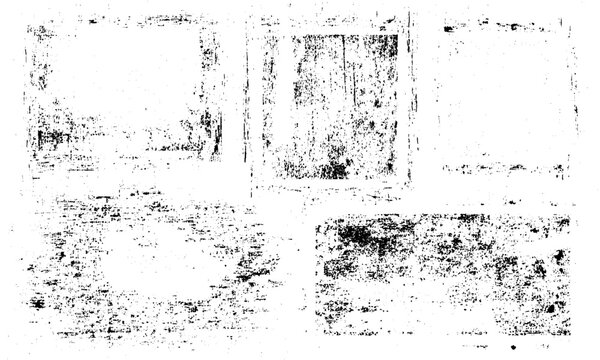 Set of grunge square frame textures for creative design . Overlay texture set with grunge stamp effect transparent background