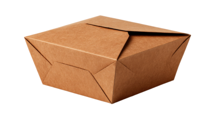 Square tan colored folded cardboard container for food packaging eco friendly disposable paper box takeaway meal storage recyclable carton isolated on white background