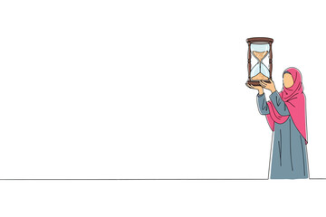 Vector art of muslim woman in hijab holding hourglass vector illustration