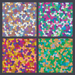 Stained glass - seamless abstract pattern. Stylish mosaic ornament for design and decorations. Vector set of 4.