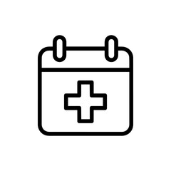 Calendar with medical cross icon, isolated on white background