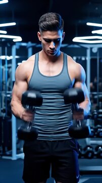 Muscular Man Lifting Weights in Gym, Fitness Training
