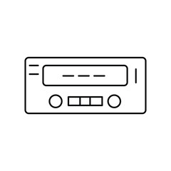 Simple black outline icon of a car radio with buttons and display screen. Perfect for automotive, audio, technology, or electronic device concepts in modern minimalist design projects.