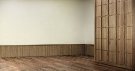 Empty modern room white on wooden floor interior design.3D rendering